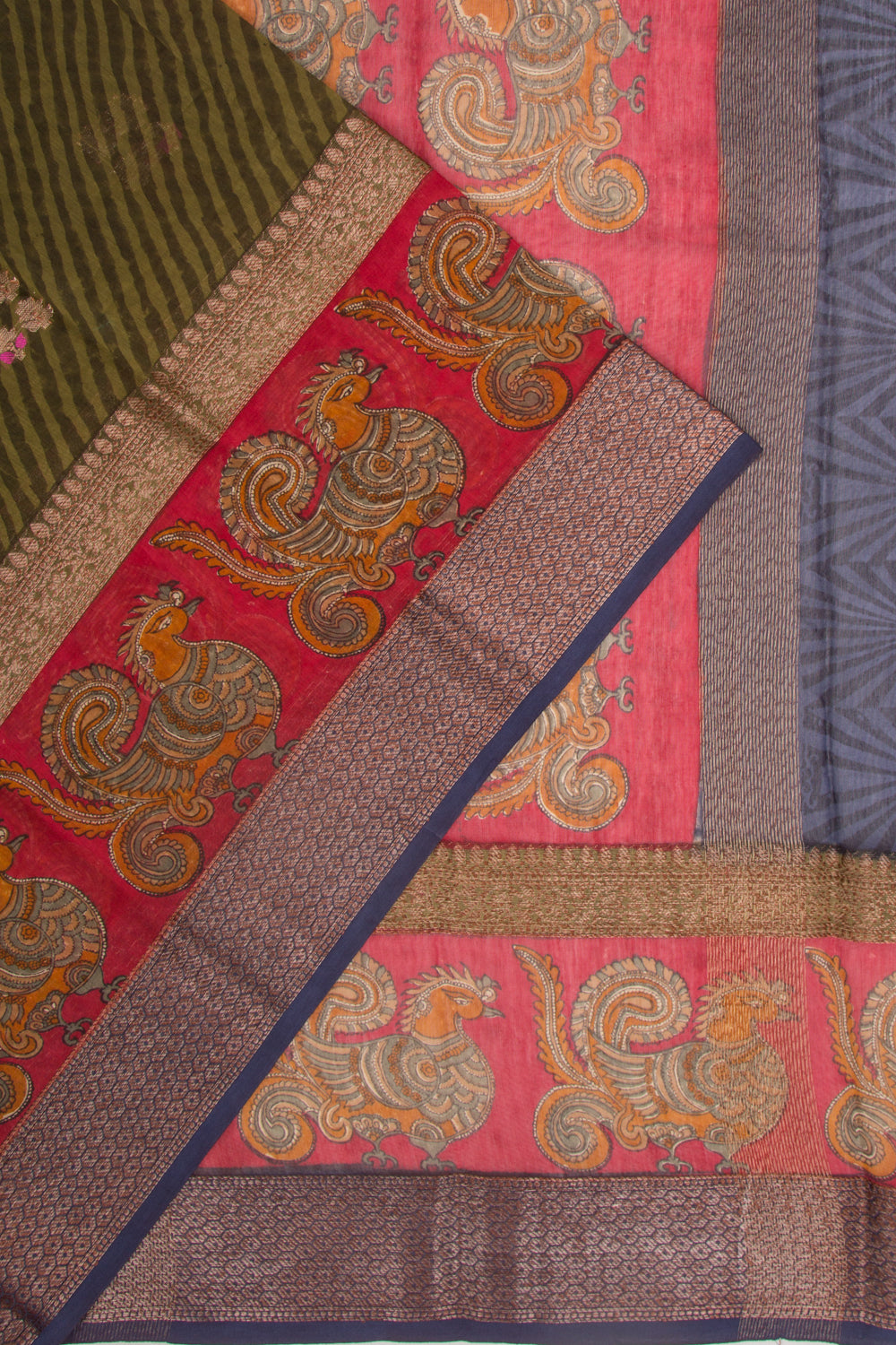 Chanderi Cotton Printed Green Saree