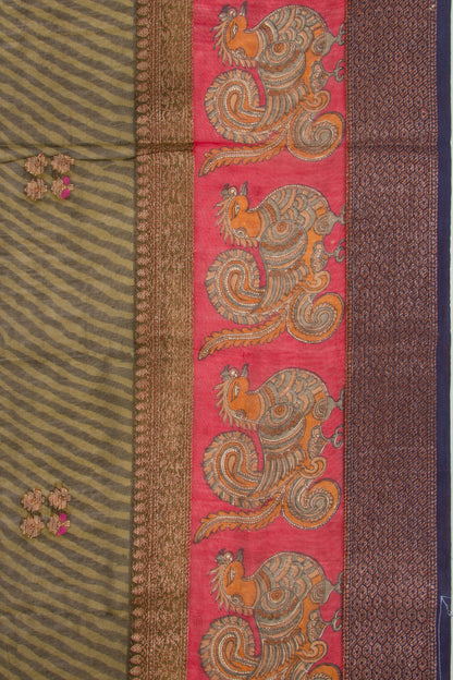 Chanderi Cotton Printed Green Saree