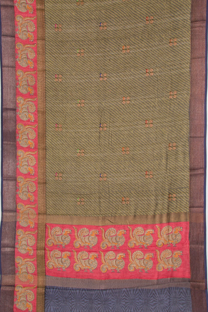 Chanderi Cotton Printed Green Saree