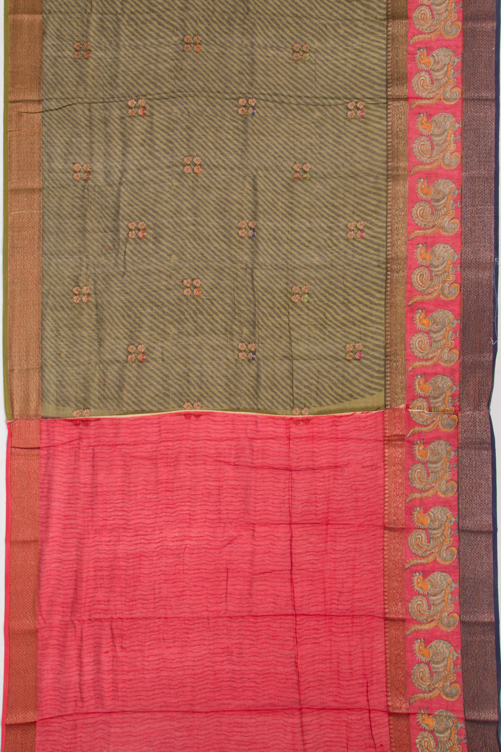 Chanderi Cotton Printed Green Saree