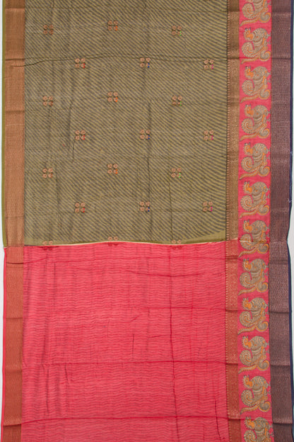 Chanderi Cotton Printed Green Saree