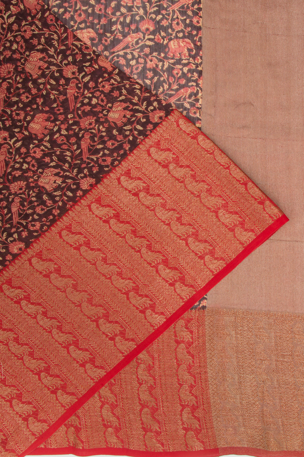 Chanderi Silk Printed Brown Saree