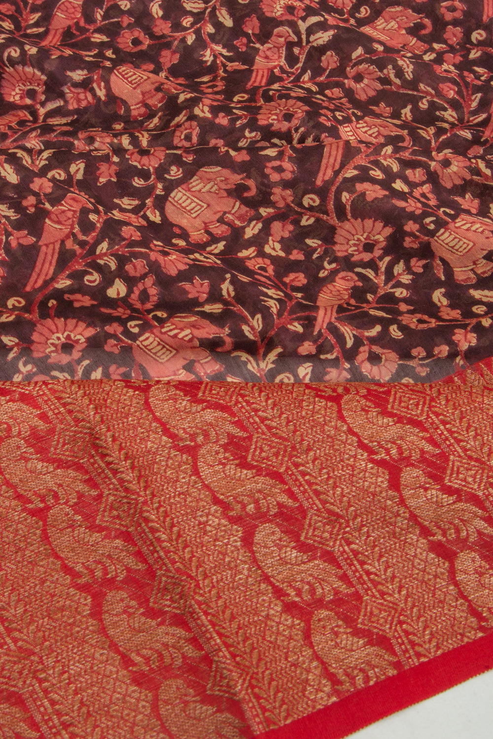 Chanderi Silk Printed Brown Saree