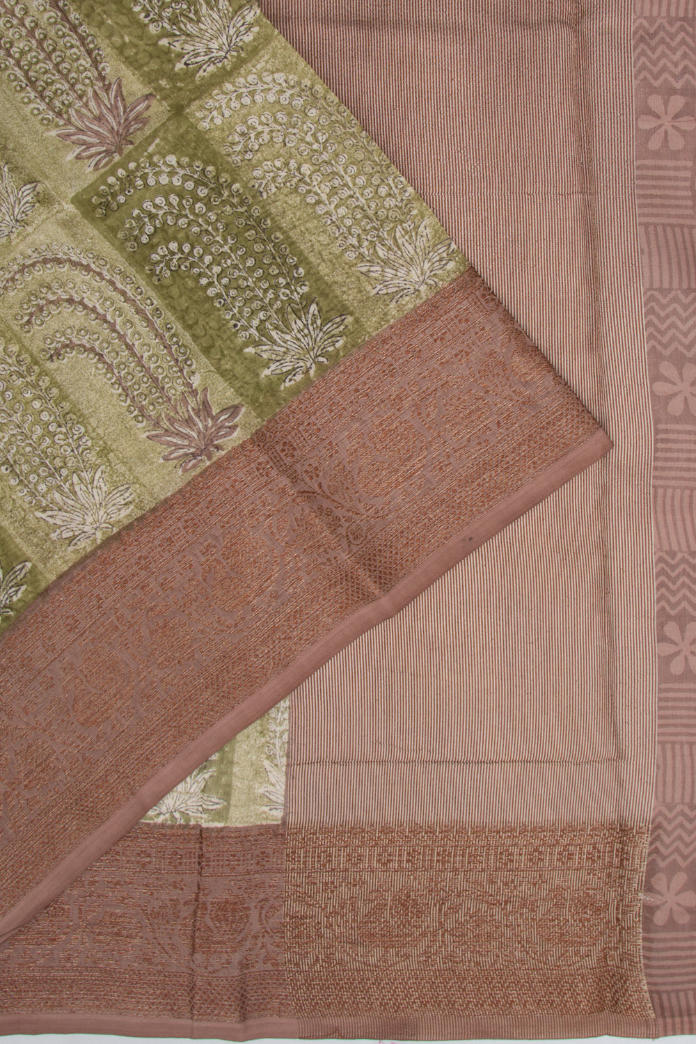 Chanderi Cotton Printed Green Saree