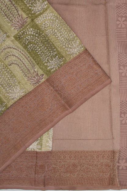 Chanderi Cotton Printed Green Saree