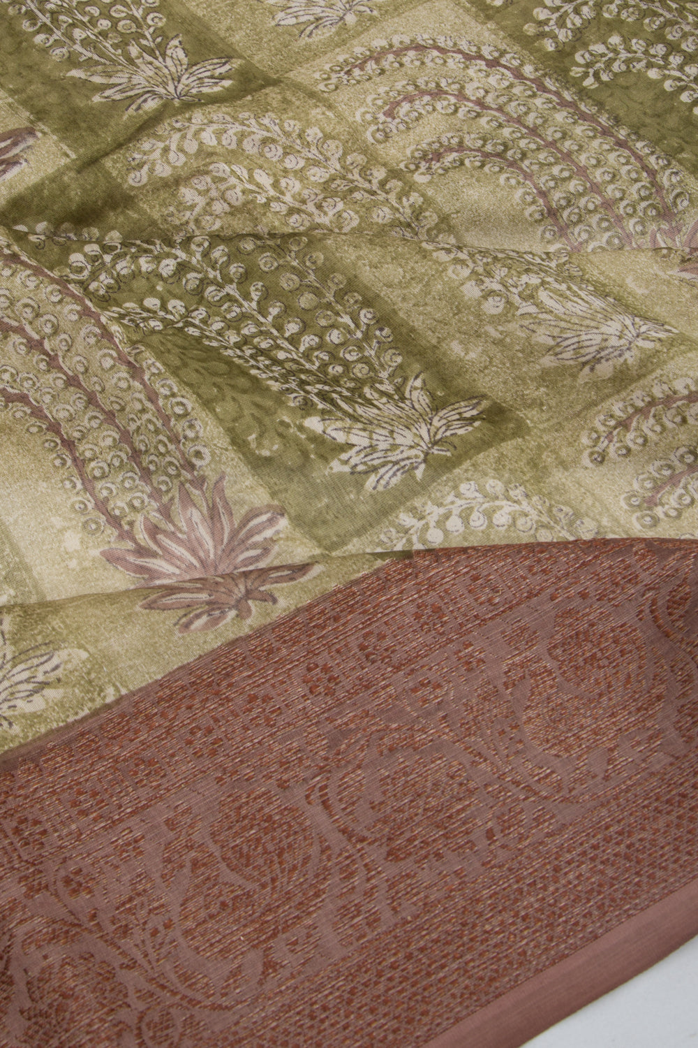 Chanderi Cotton Printed Green Saree