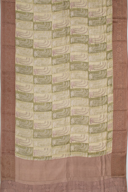 Chanderi Cotton Printed Green Saree