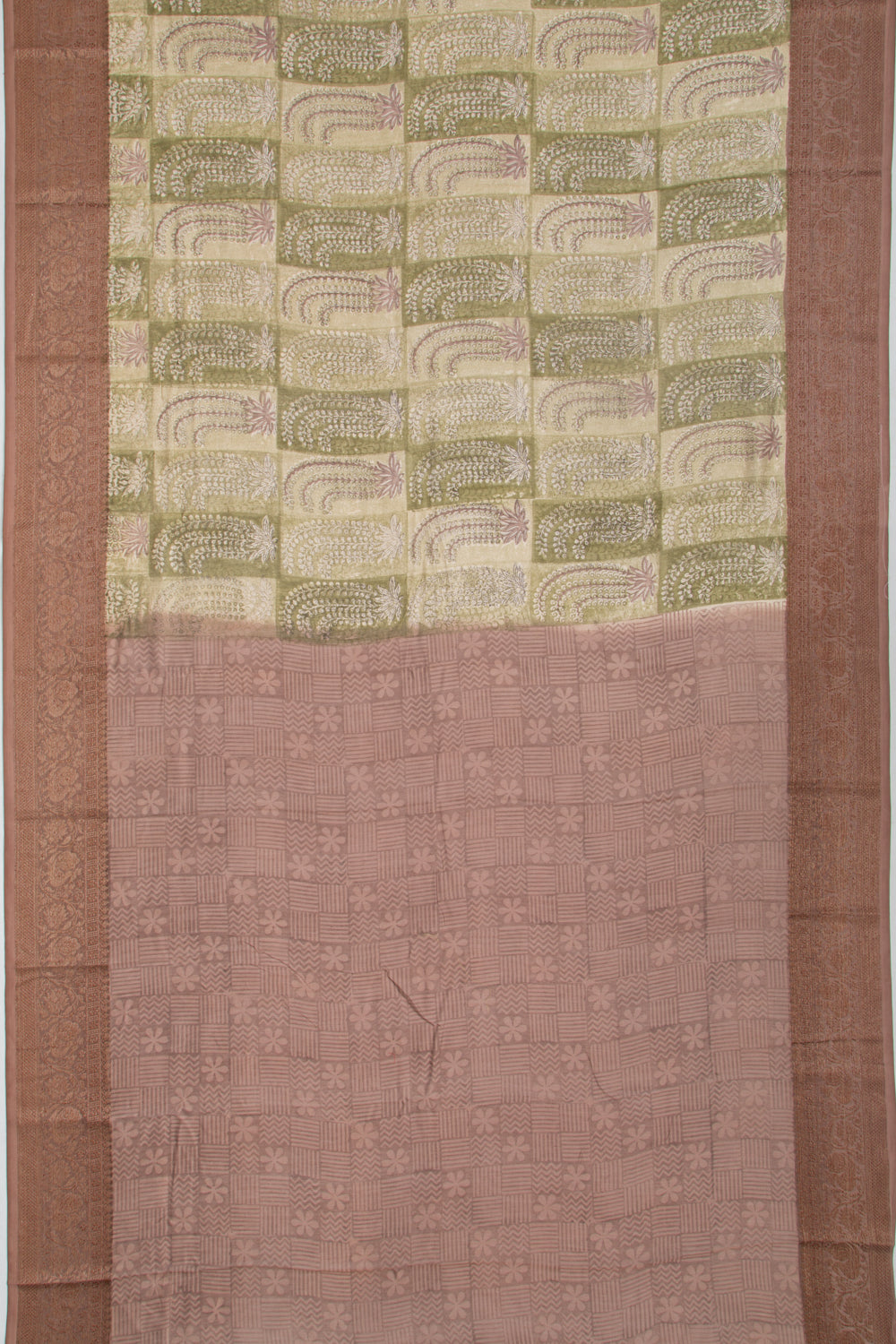 Chanderi Cotton Printed Green Saree