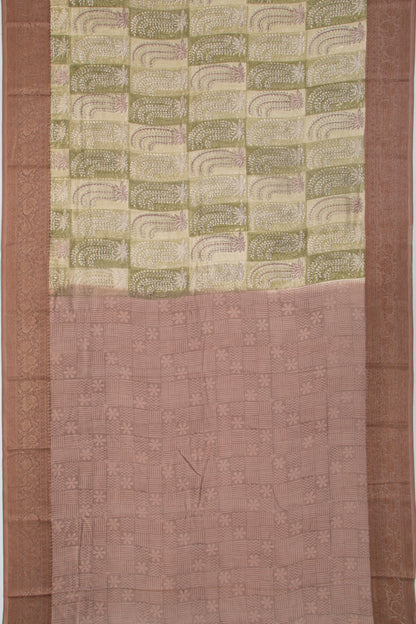 Chanderi Cotton Printed Green Saree