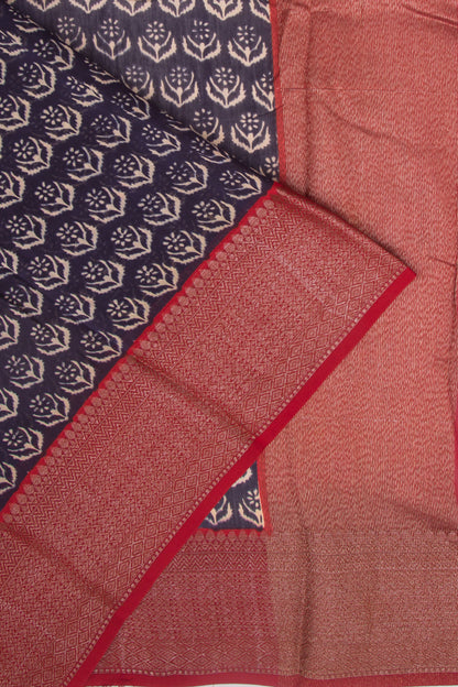 Chanderi Cotton Printed Dark Blue Saree