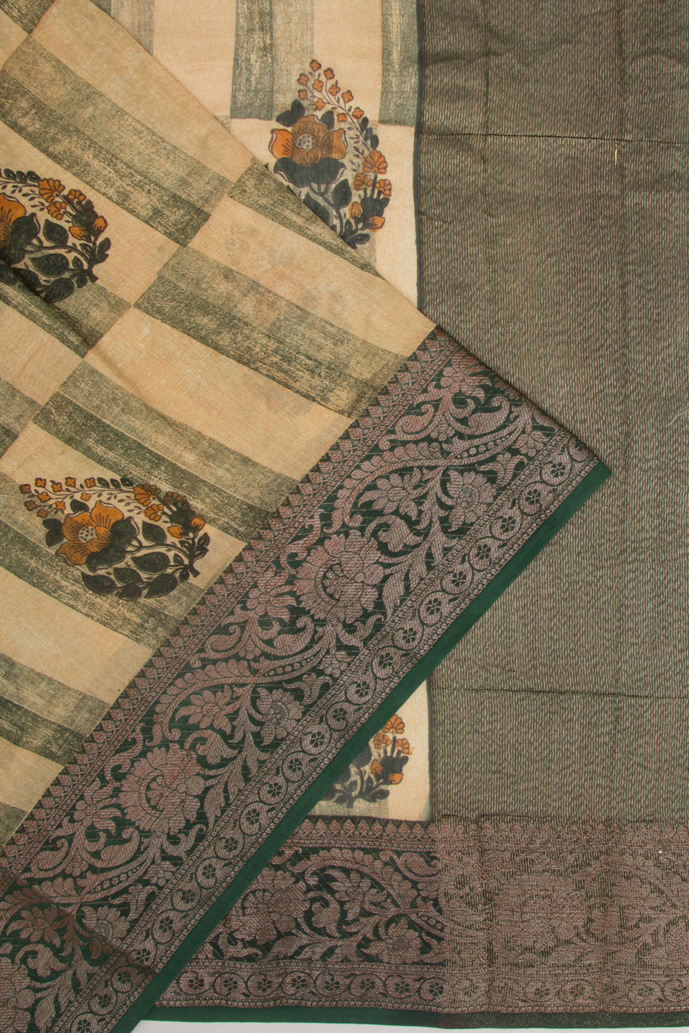 Chanderi Cotton Printed Cream Saree