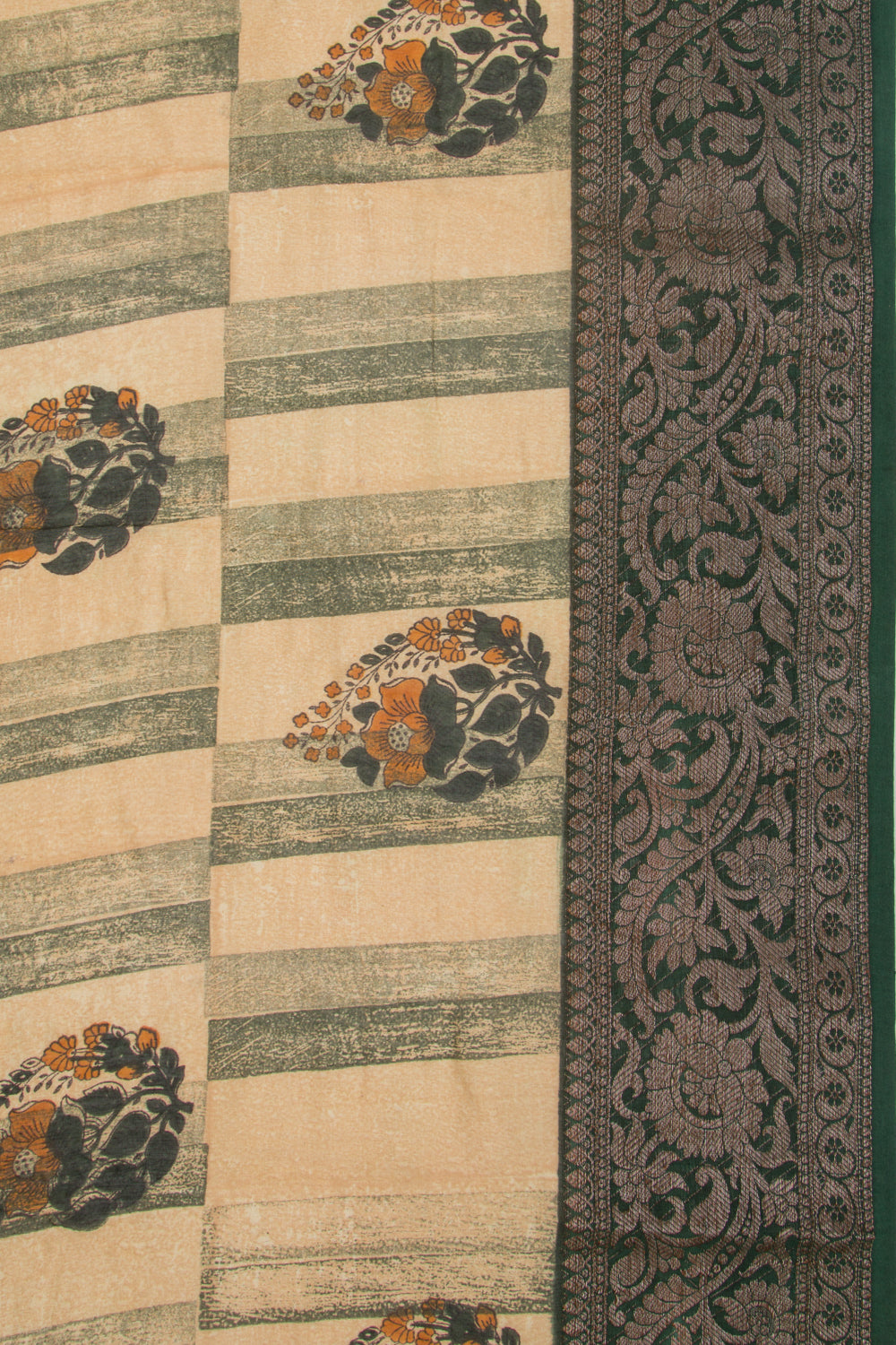 Chanderi Cotton Printed Cream Saree