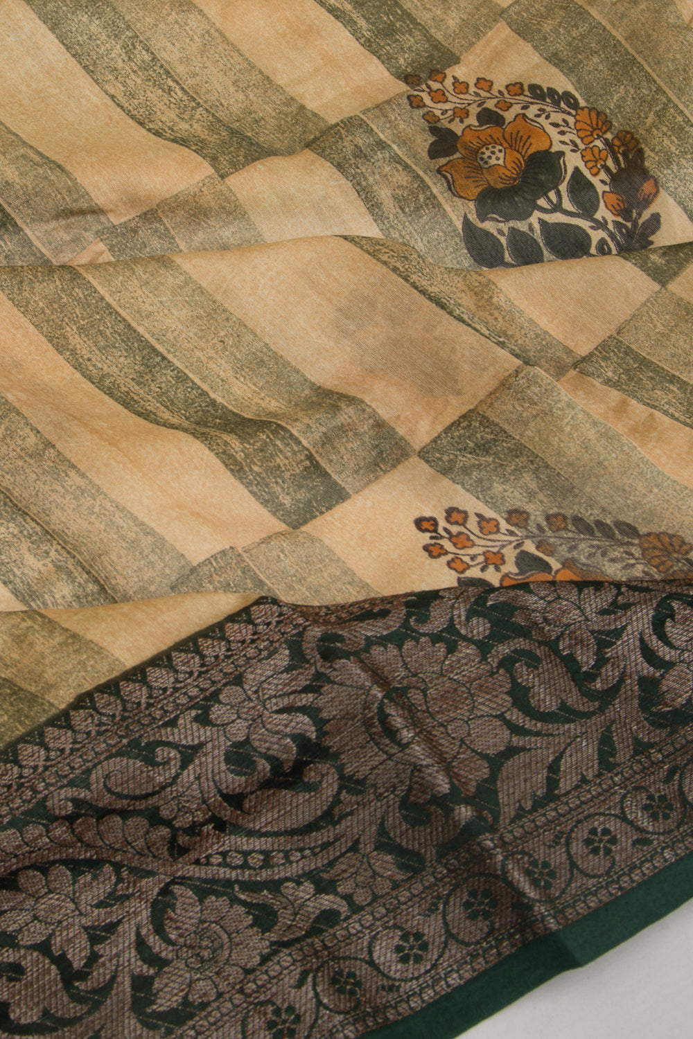 Chanderi Cotton Printed Cream Saree