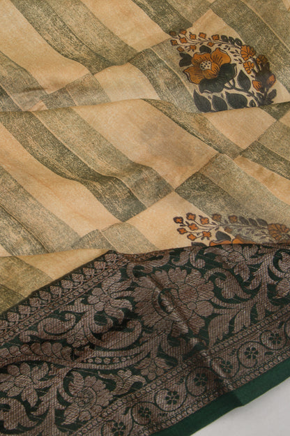 Chanderi Cotton Printed Cream Saree
