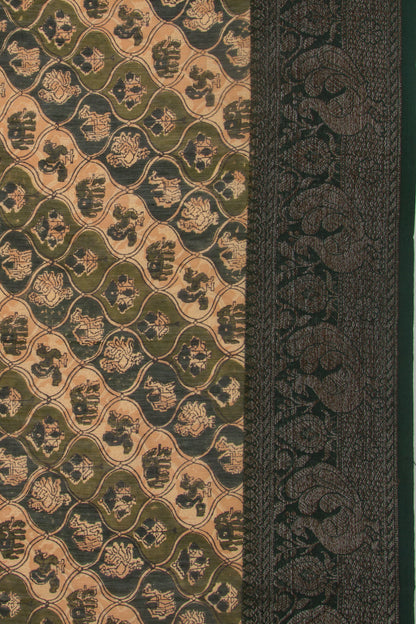 Chanderi Cotton Printed Green And Cream Saree