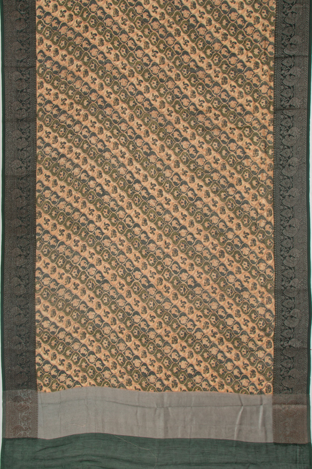 Chanderi Cotton Printed Green And Cream Saree