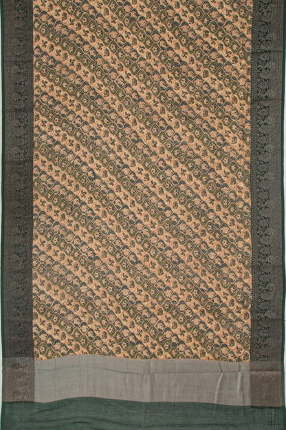 Chanderi Cotton Printed Green And Cream Saree
