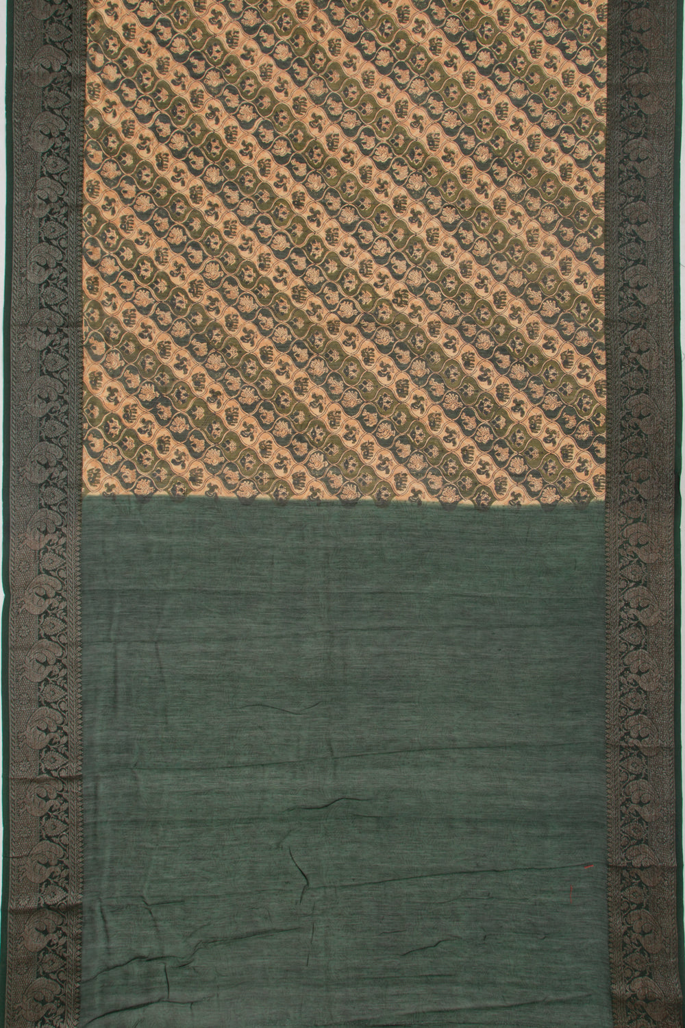 Chanderi Cotton Printed Green And Cream Saree