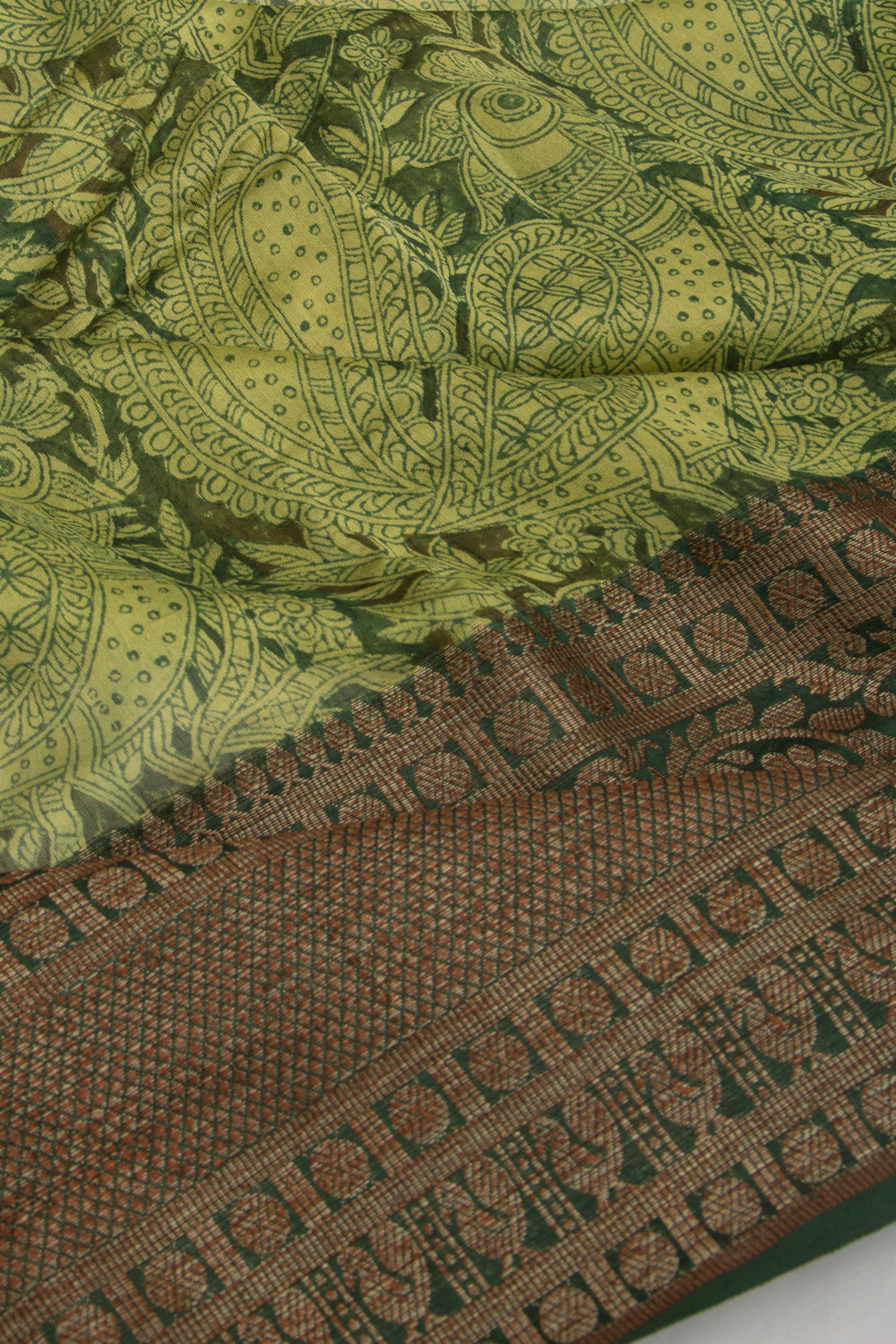 Chanderi Cotton Printed Green Saree