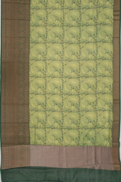 Chanderi Cotton Printed Green Saree