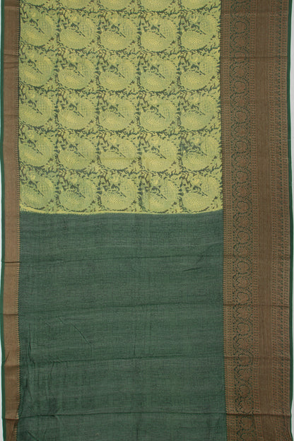 Chanderi Cotton Printed Green Saree