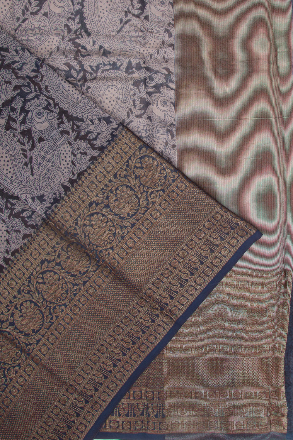 Chanderi Cotton Printed Dark Blue Saree