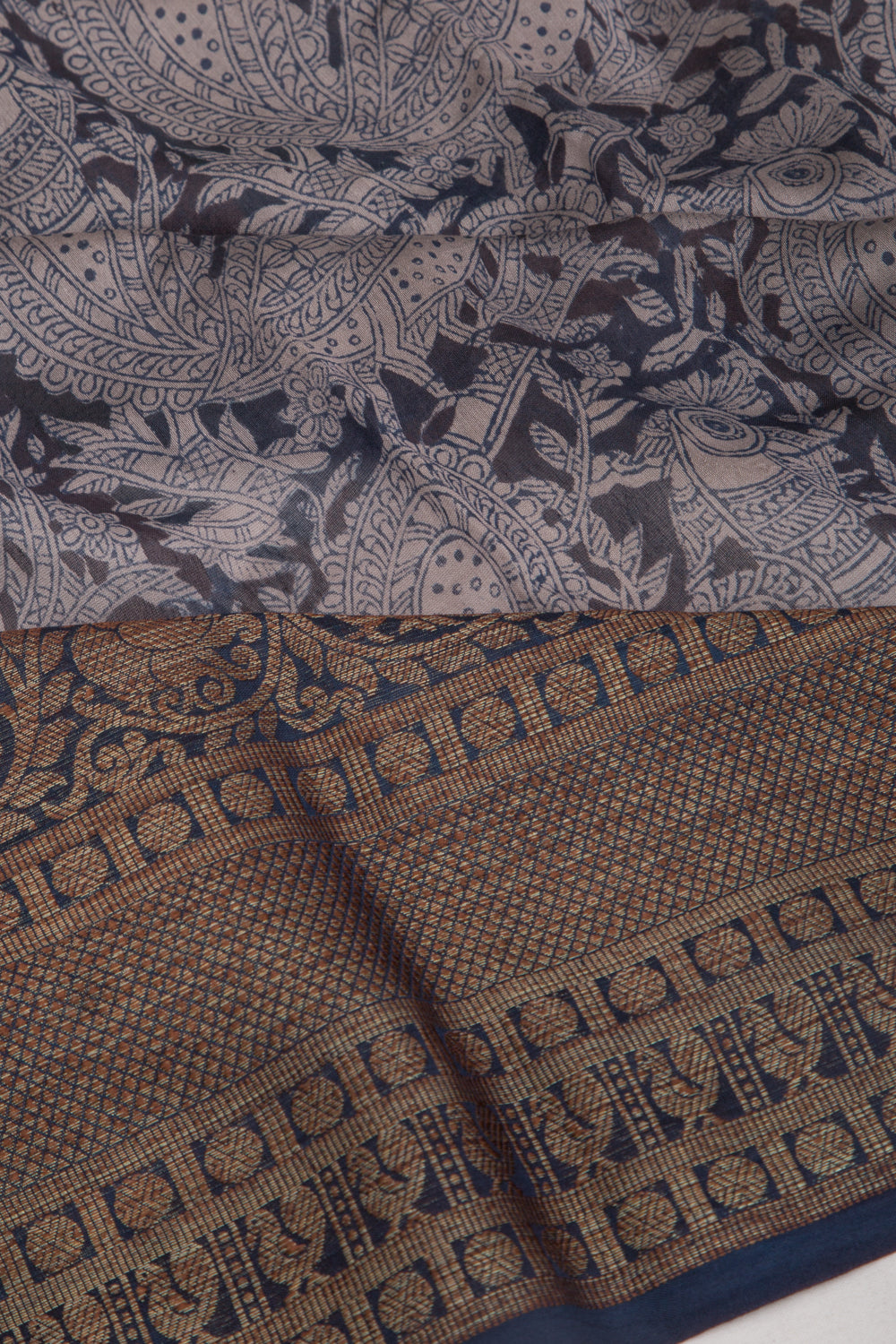 Chanderi Cotton Printed Dark Blue Saree