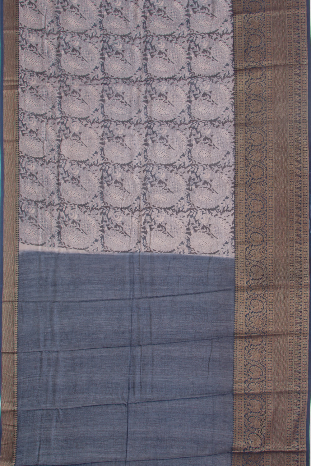 Chanderi Cotton Printed Dark Blue Saree