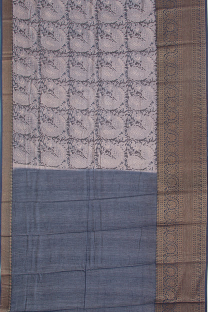 Chanderi Cotton Printed Dark Blue Saree
