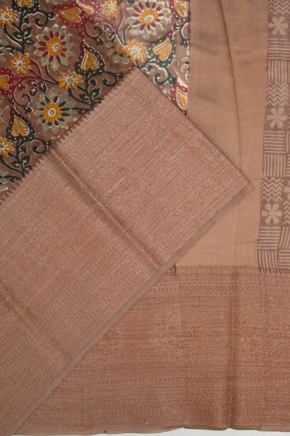 Chanderi Cotton Printed Brown Saree