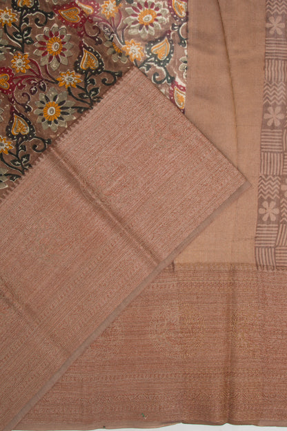 Chanderi Cotton Printed Brown Saree