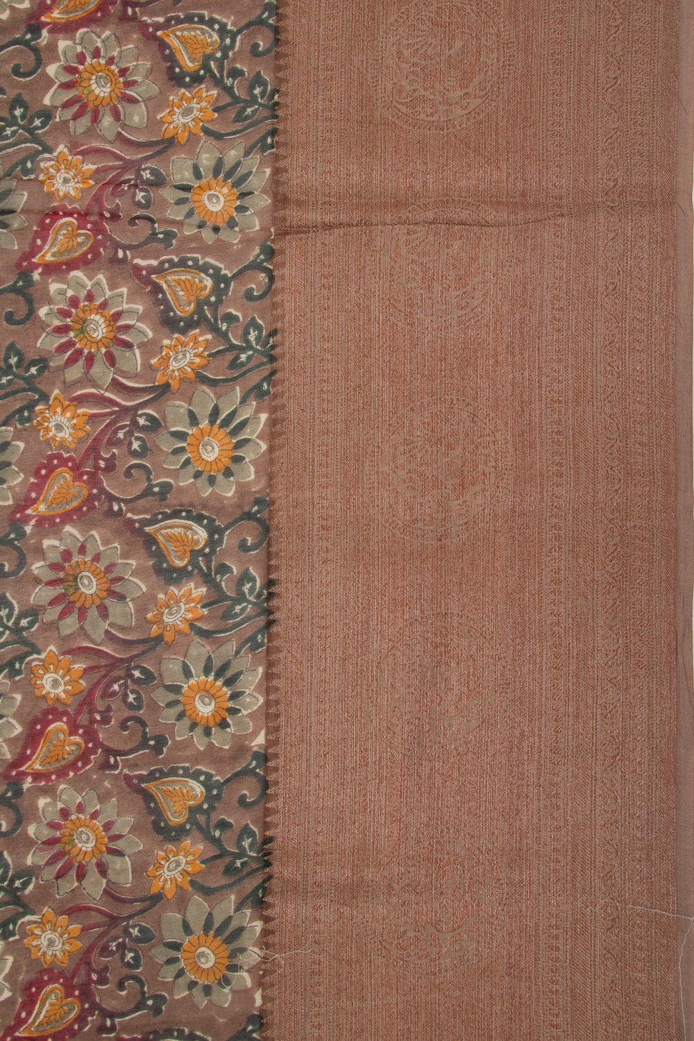 Chanderi Cotton Printed Brown Saree