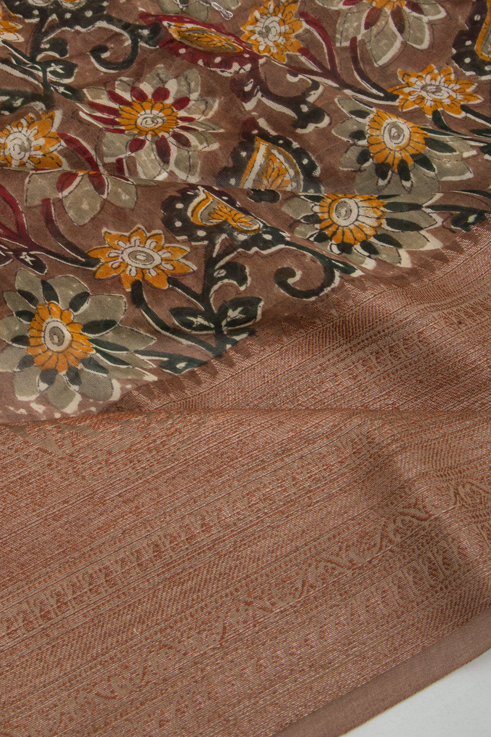 Chanderi Cotton Printed Brown Saree