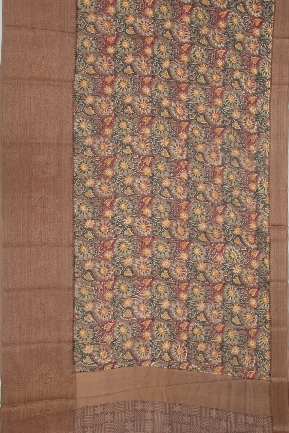Chanderi Cotton Printed Brown Saree