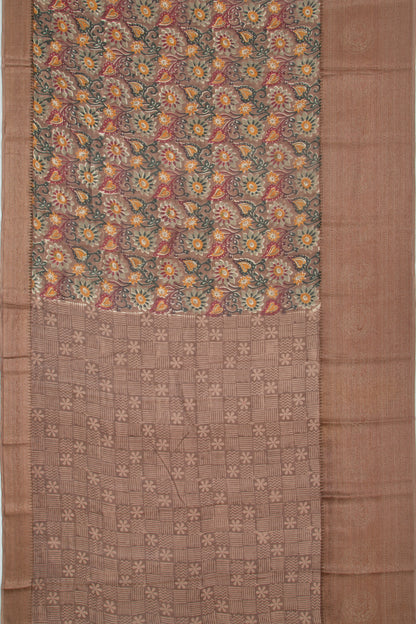 Chanderi Cotton Printed Brown Saree