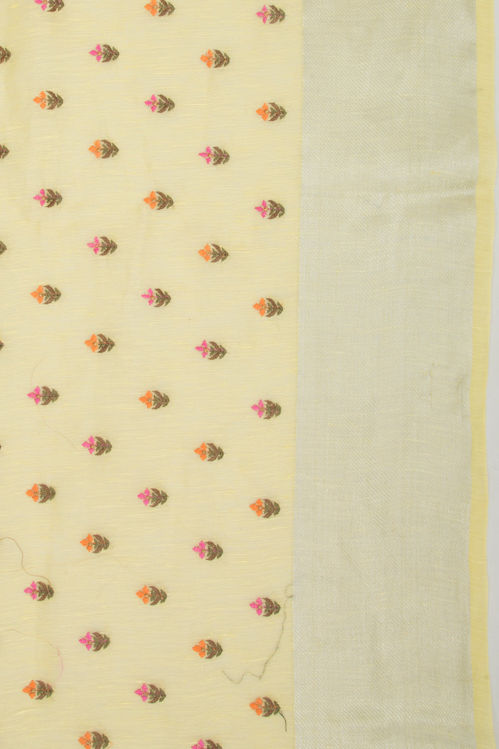 Linen Floral Embroidery Yellow Saree