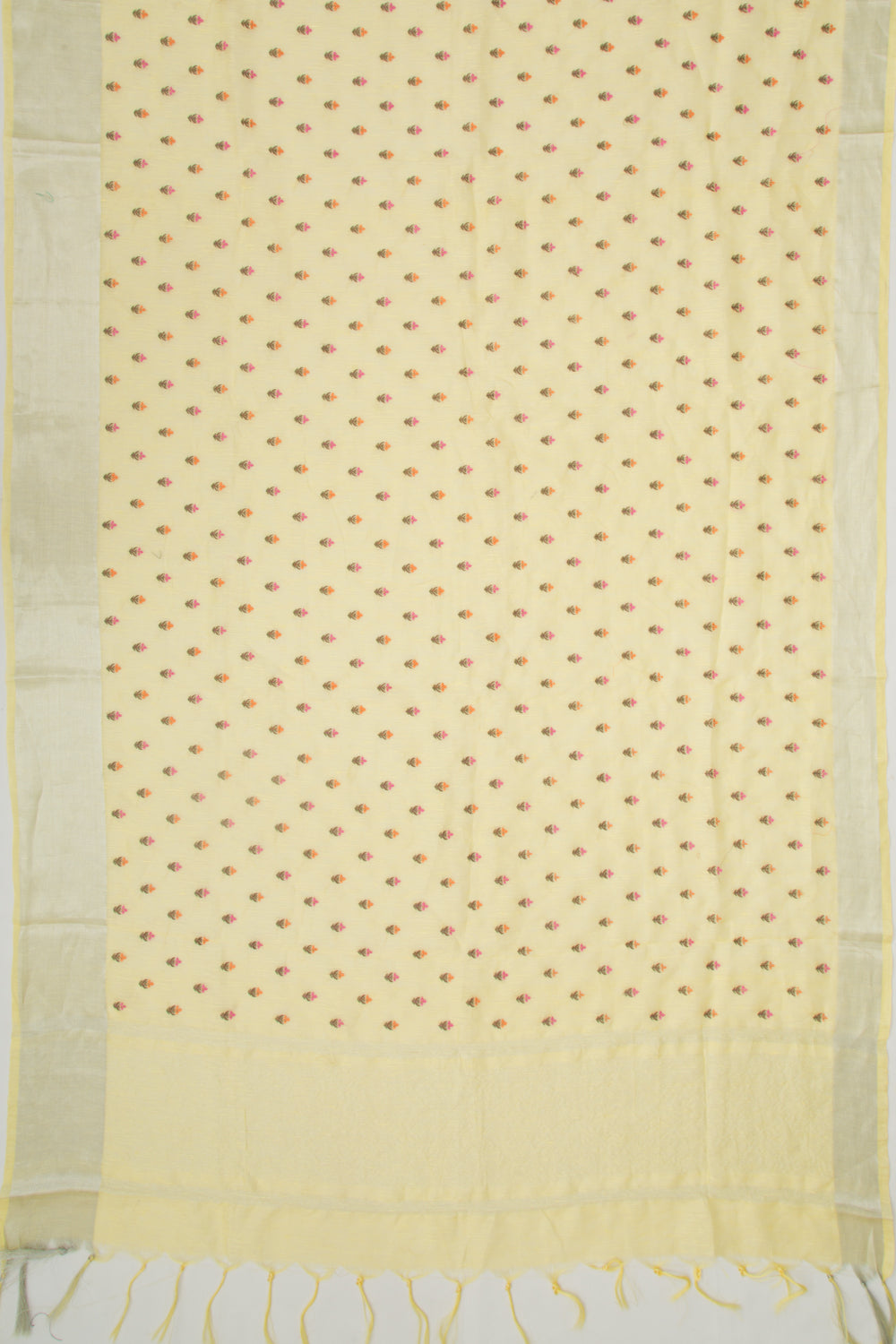 Linen Floral Embroidery Yellow Saree