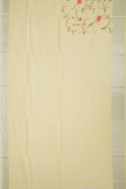Linen Floral Embroidery Yellow Saree