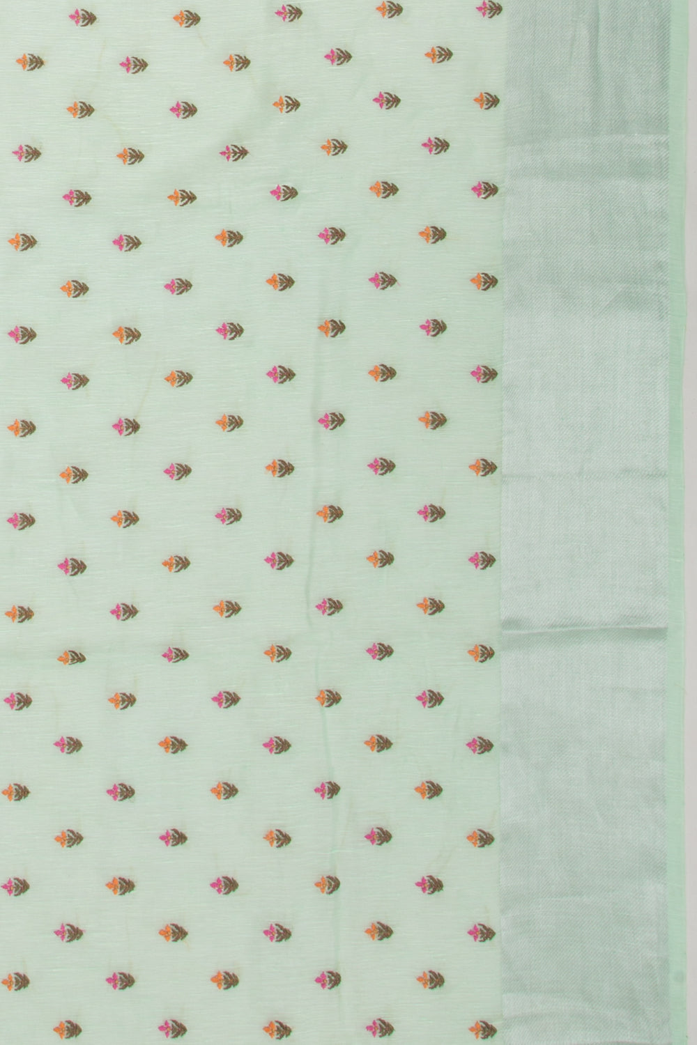Linen Floral Embroidery Pastel Green Saree
