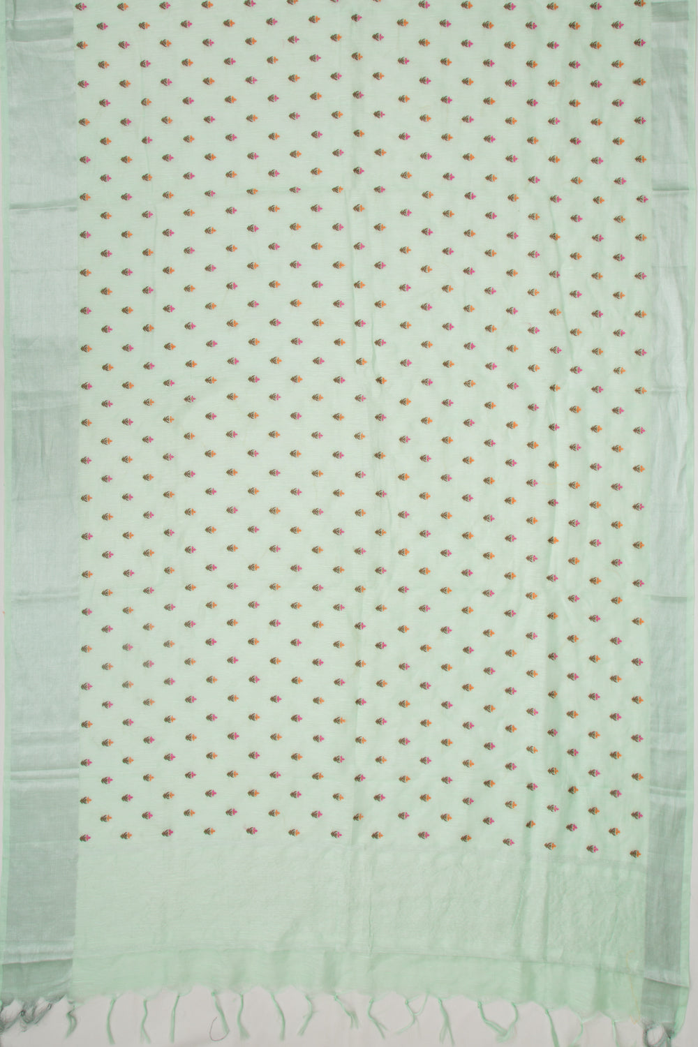 Linen Floral Embroidery Pastel Green Saree