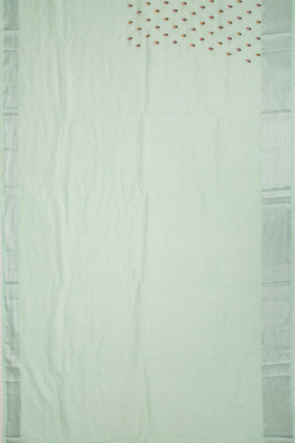 Linen Floral Embroidery Pastel Green Saree