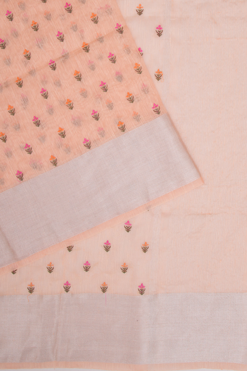 Linen Floral Embroidery Pastel Orange Saree