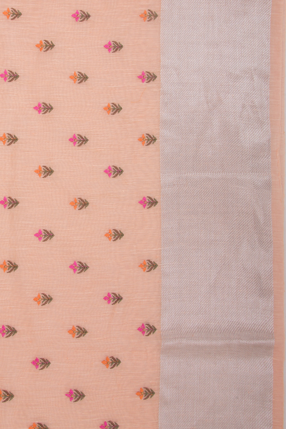 Linen Floral Embroidery Pastel Orange Saree