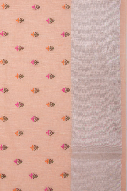 Linen Floral Embroidery Pastel Orange Saree