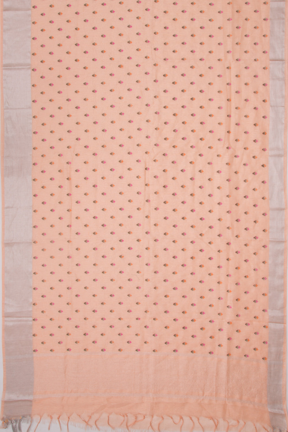 Linen Floral Embroidery Pastel Orange Saree