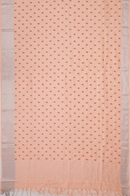 Linen Floral Embroidery Pastel Orange Saree