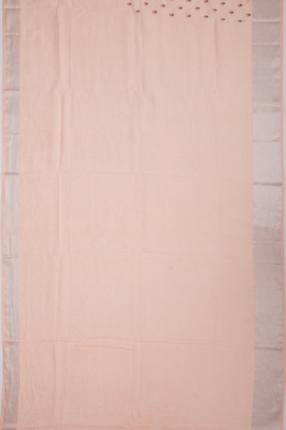 Linen Floral Embroidery Pastel Orange Saree