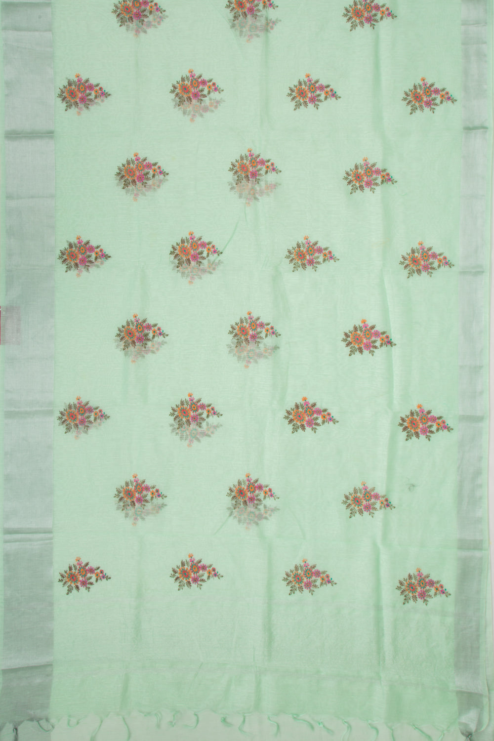Linen Floral Embroidery Green Saree