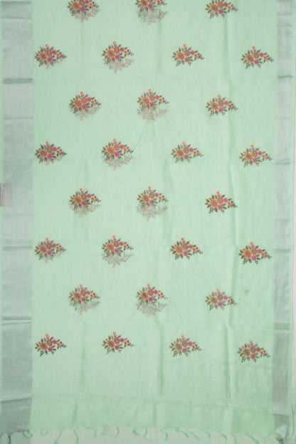 Linen Floral Embroidery Green Saree