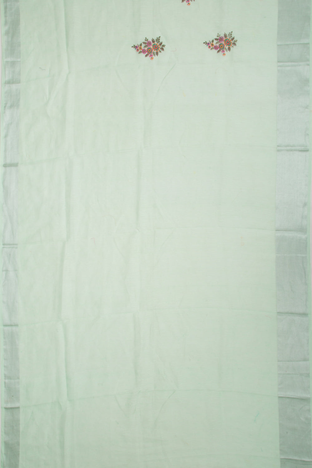 Linen Floral Embroidery Green Saree